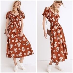 💋 Madewell smocked waist linen blend Sophia midi dress